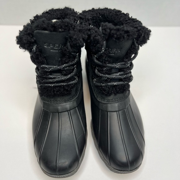 Sperry Saltwater Alpine Duck Boots Blk/Grey Sz 6.5M 86690 Faux Fur Side Zip Nice - Picture 7 of 11